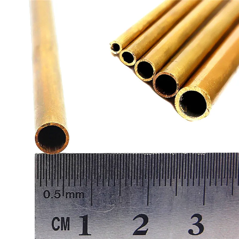 Tabung Kuningan DIY, pipa kuningan Diameter bulat 2/3/4/5/6/7/8/9/10/12mm panjang 300mm 0.5mm batang kuningan dinding, alat pemotong model