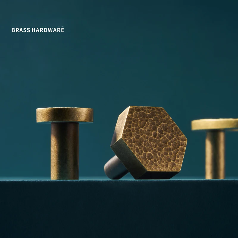 Beicai Brass Furniture Handles Modern Hammered Round Hexagon Pulls Wardrobe Dresser Cupboard Cabinet Drawer Wine Bar Knobs