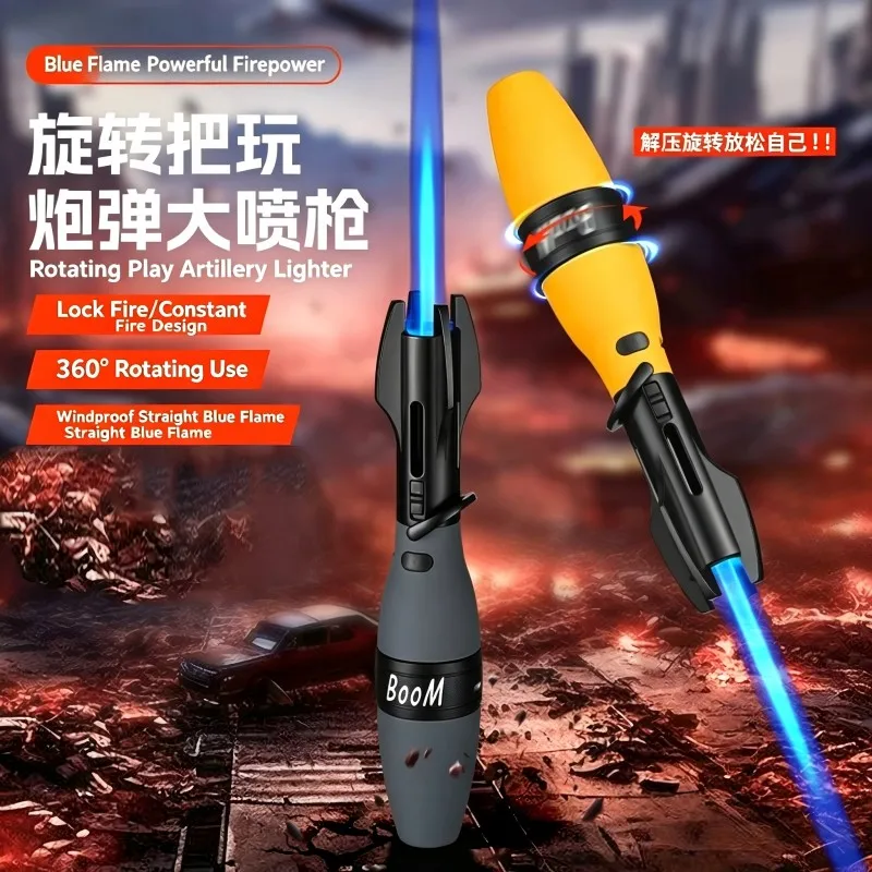 Bowling Shape Gas Lighter BBQ Barbecue Powerful Metal Windproof Turbo Jet Blue Flame Kitchen Torch Cigar Smoking Accessories