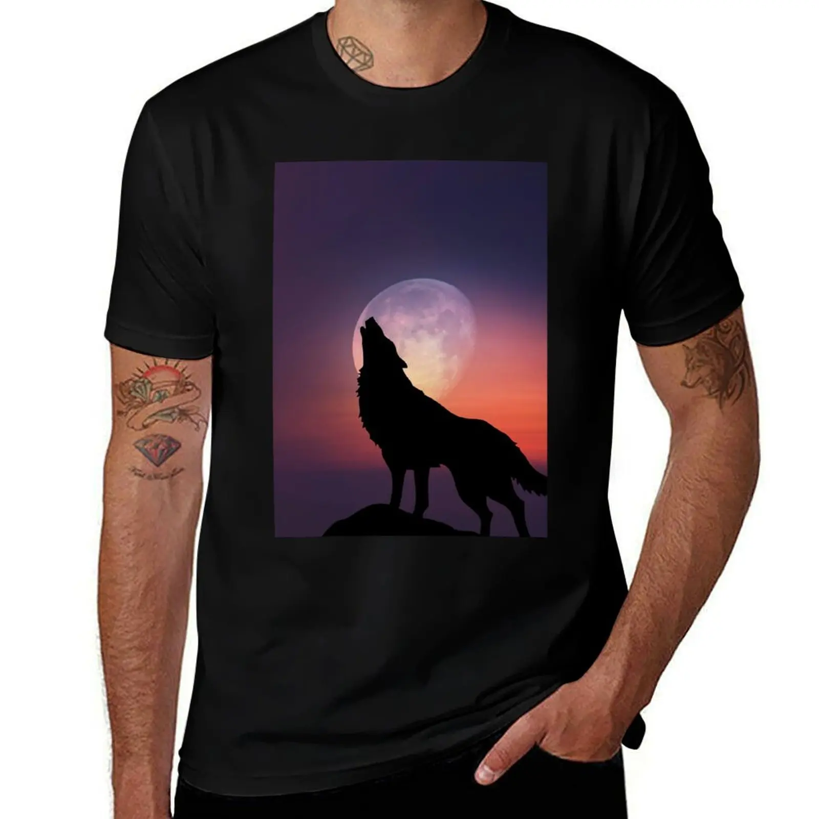 

Wolf Howling at the Moon T-Shirt funny t shirts cotton t shirts designer T-Shirt