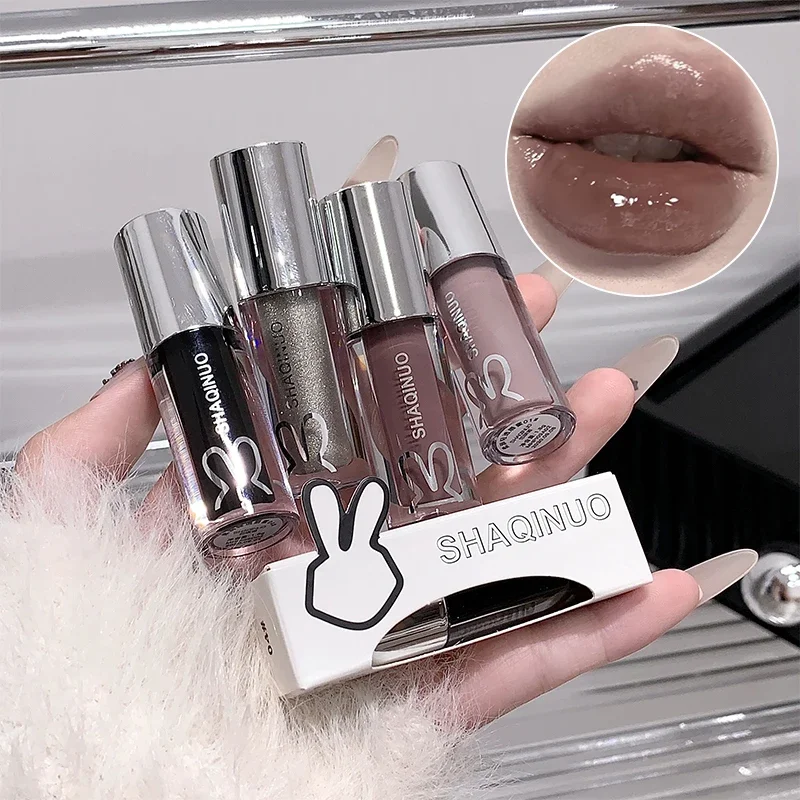 Spiegelnder, wässriger Lipgloss, langanhaltend feuchtigkeitsspendender Lip Tint, cooles Schwarz, Silbergrau, Perlmutt, fein glitzernder Lippenstift, Make-up-Kosmetik – Detail 11