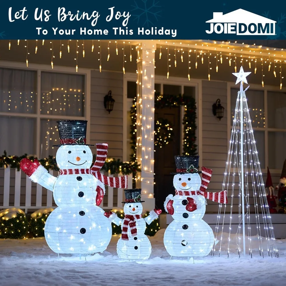 3 natal dobrável boneco de neve quintal luz 270 pré-iluminado led luzes brancas frias para decoração de eventos de natal, noite de véspera de natal