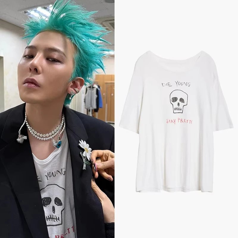 

2025 New Summer G-Dragon Too Bad MV Same Short-sleeved T-shirt Women's Loose Pure Cotton Men's and Women's T-shirts