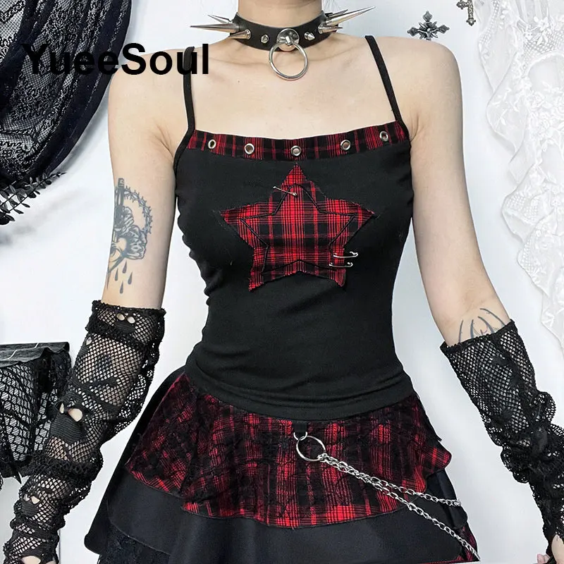 Gothic Lace Mesh Crop Tops Black Sexy Spaghetti Strap Corset Tops Goth Punk Grunge Fairy Core Halloween Y2K Aesthetic Clothes