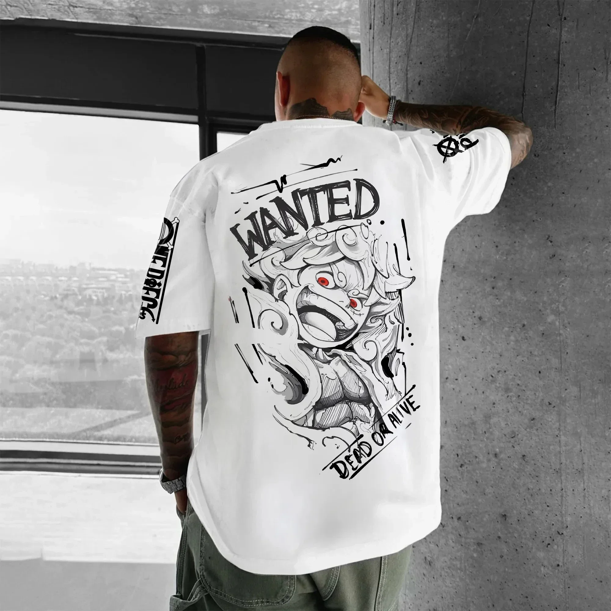 ONE PIECE Luffy Gear 5 Patrón de impresión retro Algodón puro Tendencia de venta al por menor Moda, se recomienda comprar Talla única más grande