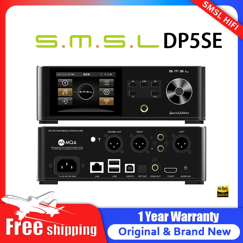 

SMSL DP5SE Высокоточный Сетевой музыкальный плеер ES9039Q2M MQA 32 бит 384 кГц DSD256 Bluetooth4.0 Поддержка DLNA WIFI Пульт дистанционного управления