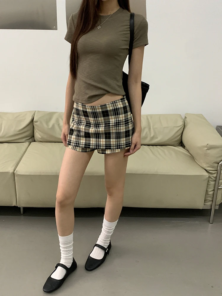 

Красная женская юбка-трапеция Celebri в клетку с завышенной талией, короткая, для повседневной носки, из полиэстера, вискозы и спандекса