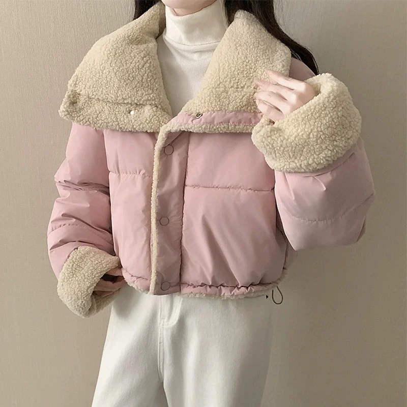 Winter Coat Women Korean Lapel Imitation Lamb Wool Cotton Padded Jacket Loose Double-sided Wearing Bread Cotton Clothing Female