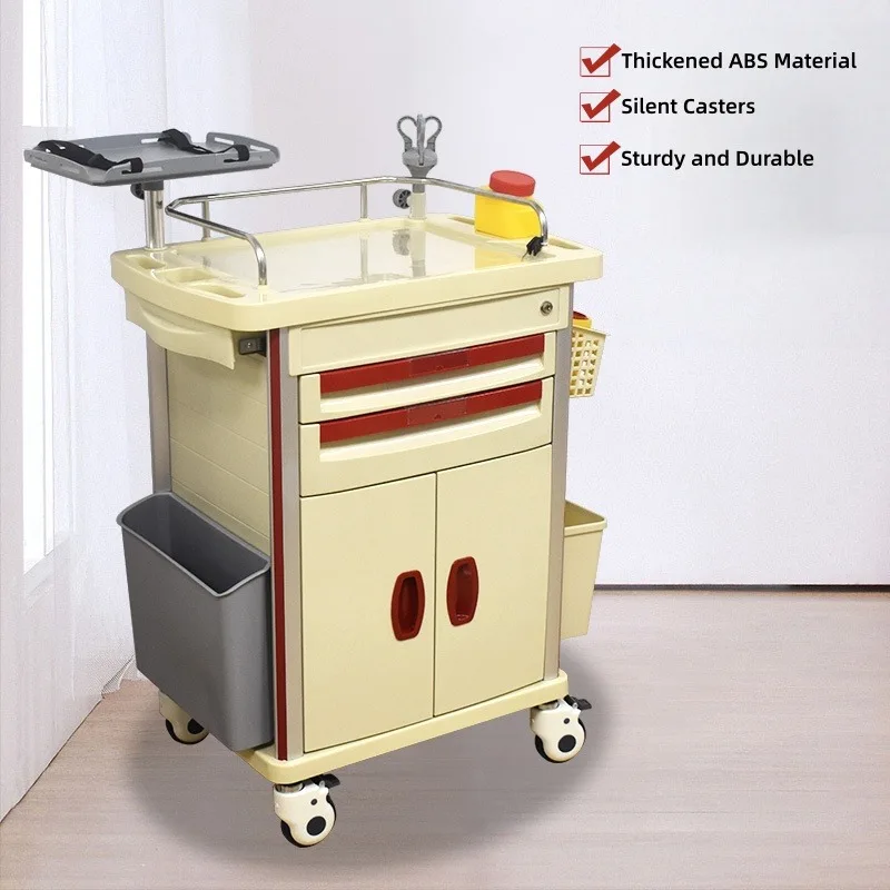 ABS+Metal Hospital Clinic Emergency Trolley Cart with Drawers 4 Silent Medical Castors Multi-Function Mobile Medical Cart
