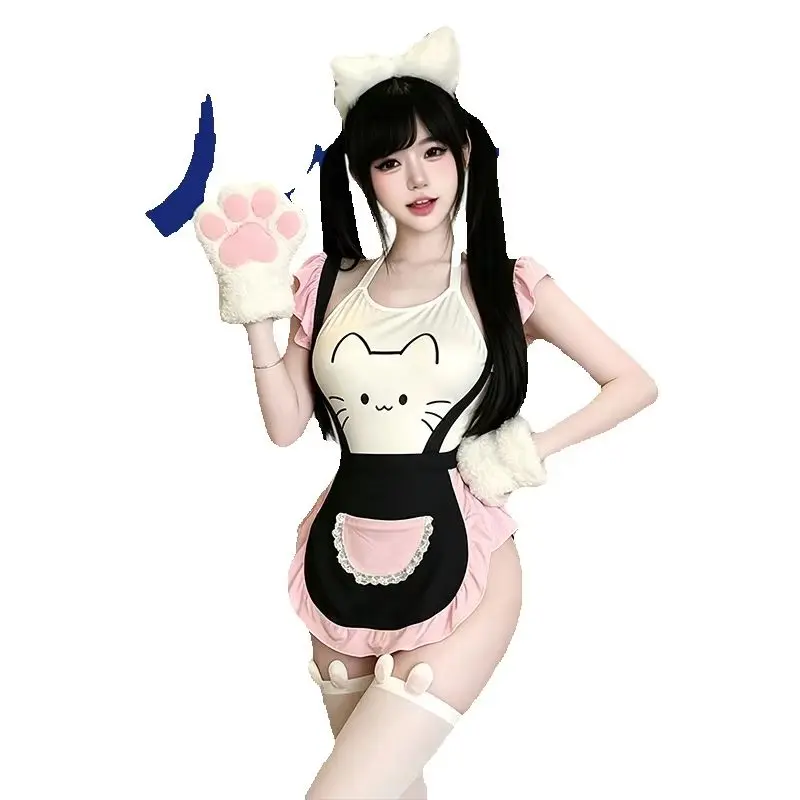 New Design Women's Sexy Roleplay Maid Lingerie Bodysuit Adult Lady Halloween Party Cosplay Costumes Sweet Cute Cat Nightwear