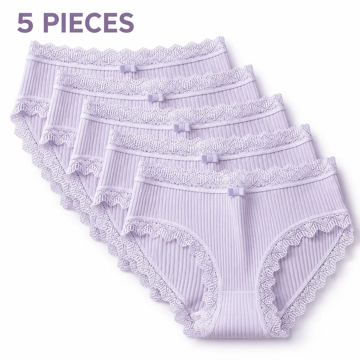 5Pcs Women's Lace Threaded Underwear, Mid-waist Breathable Pure Cotton Bottom Women's Underwear, Briefs Panties Women Thongs