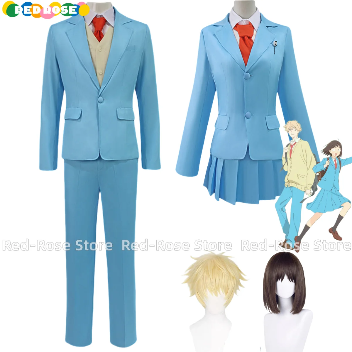 Anime Skip and Loafer Iwakura Mitsumi Shima Sousuke Cosplay Costume Wig Japanese Blue JK School Uniform Man Woman Campus Suit