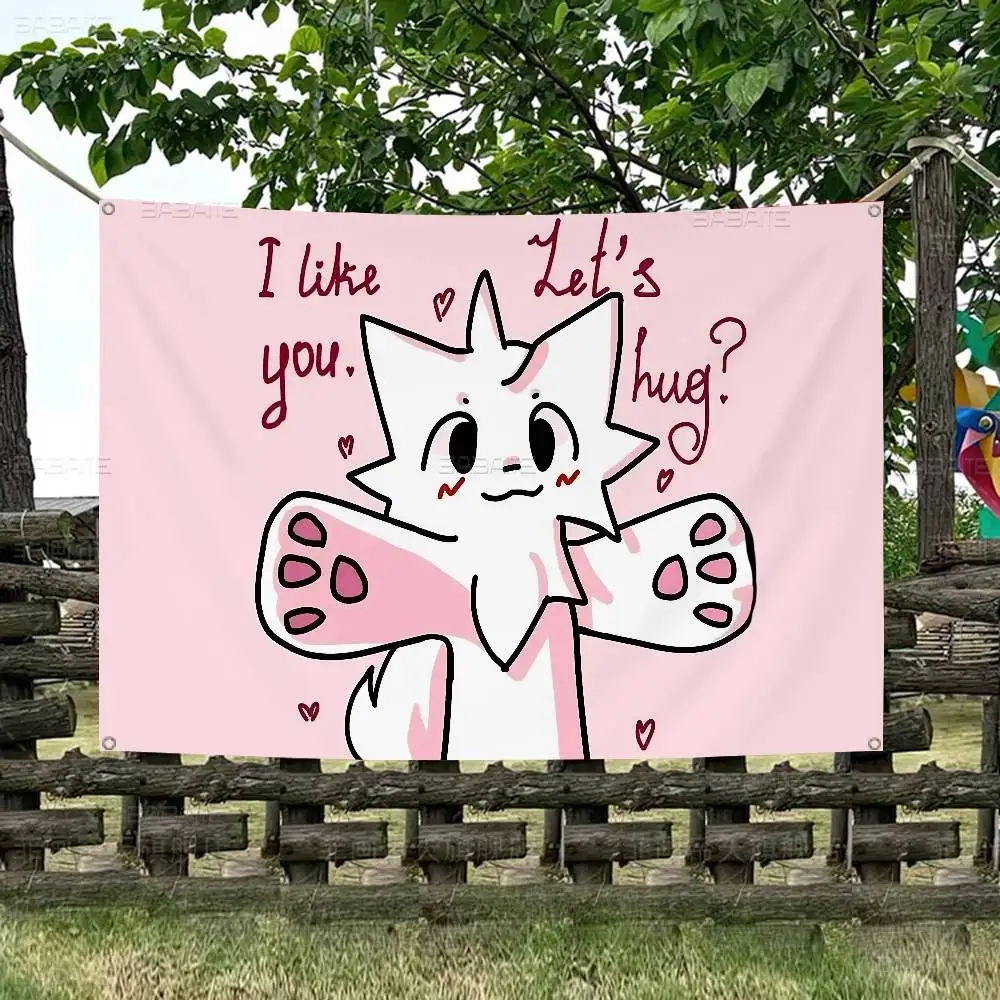 Boykisser Silly Cat Niedliches kreatives Muster Hängeflagge Polyester bedrucktes Banner Handgezogene Flagge