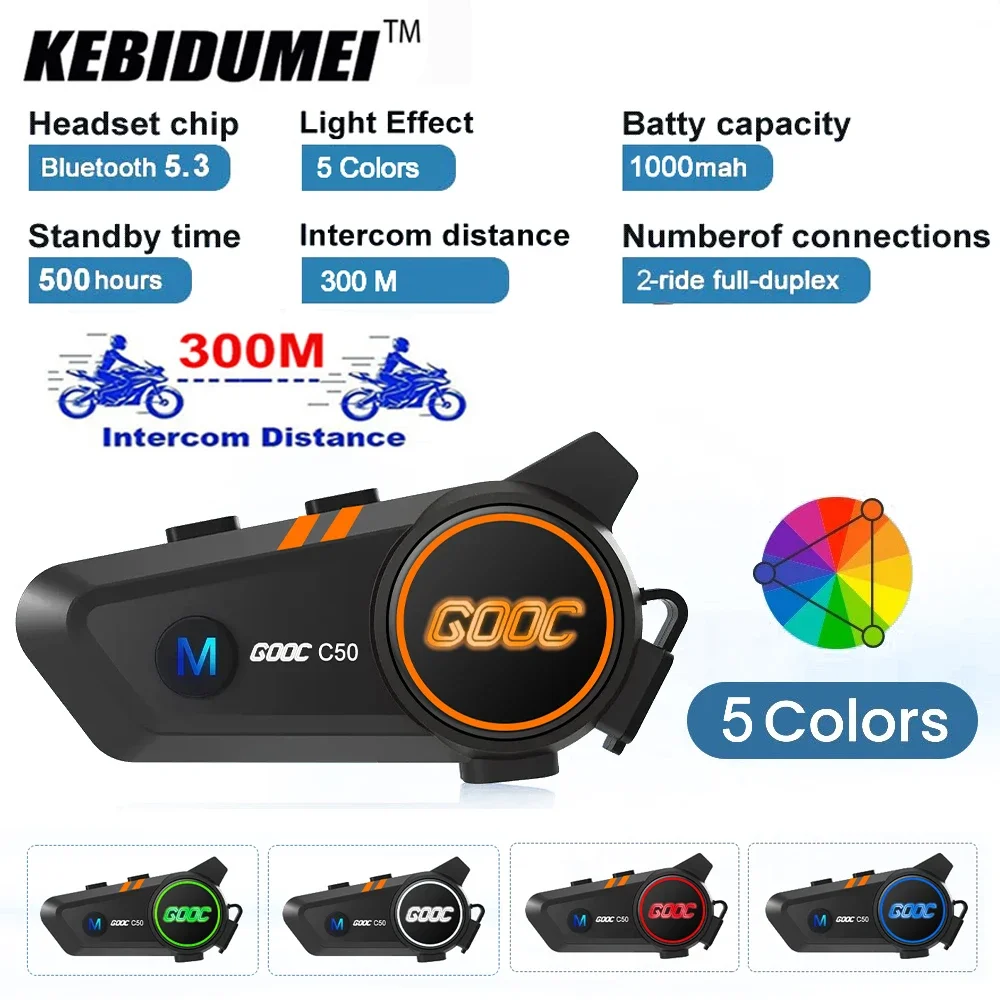 

300m Motorcycle Intercom Helmet Headset 1000mah V5.3 Bluetooth Wireless Interphone Waterproof Intercomunicador Speaker Earphone