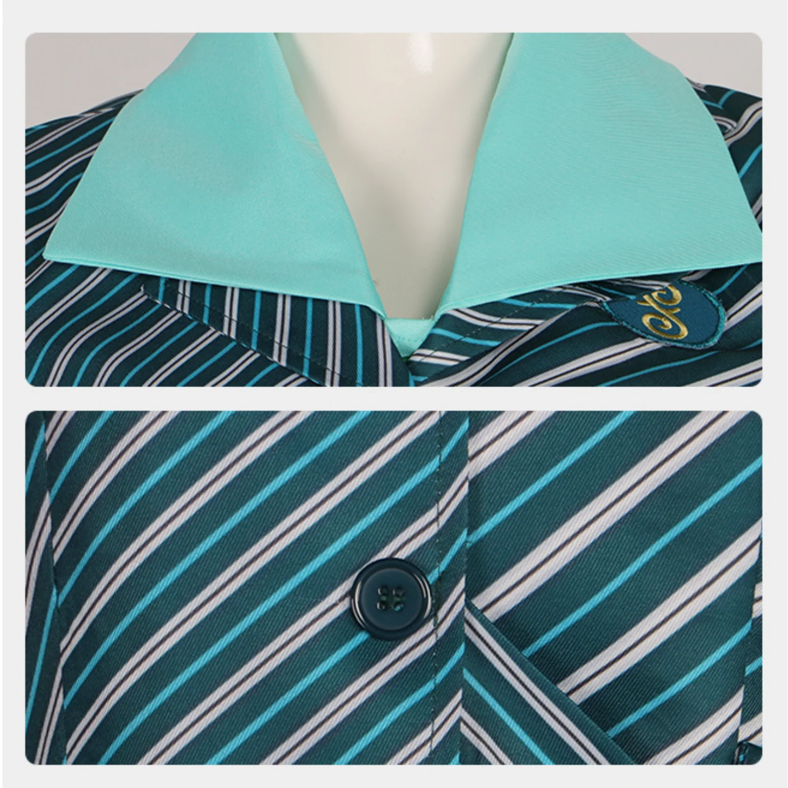 Kostum Cosplay ShenShen Gaun Mantel Kemeja Bergaris Hijau Set Lengkap untuk Pesta Natal Halloween