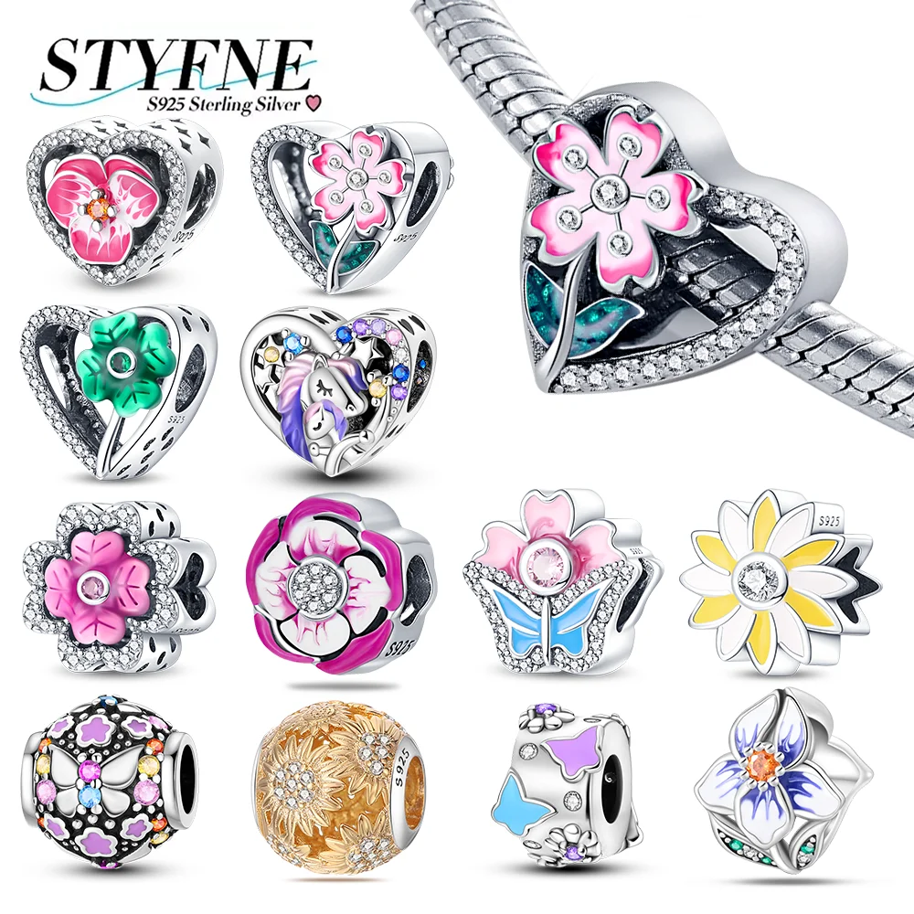 

925 Silver Color Romantic Retro Heart Shaped Flower Guardian Butterfly Amulet Fit Original Bracelet DIY Jewelry Gift