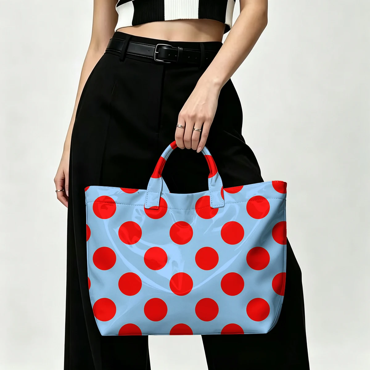 Blue red dot Fashion Bag Transparent PVC Waterproof Handbag Large Capacity Daily Commute Shoulder Tote Mummy Bag