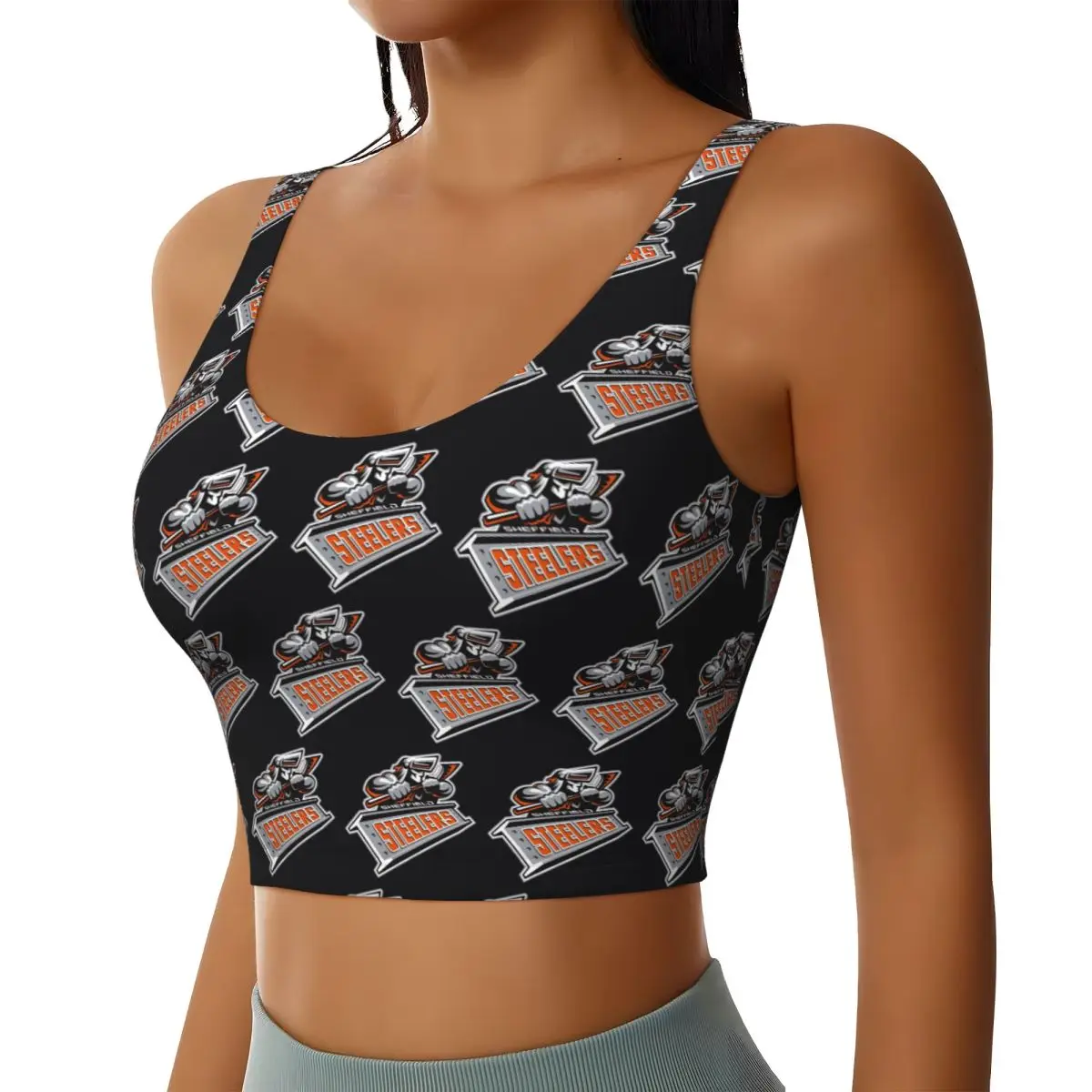 เสื้อชั้นในกีฬาแบบสปอร์ตบราสำหรับผู้หญิง รุ่น Custom The Sheffield Steelers รองรับแรงกระแทกสูง เหมาะสำหรับออกกำลังกาย ยิม โยคะ แบบครอป