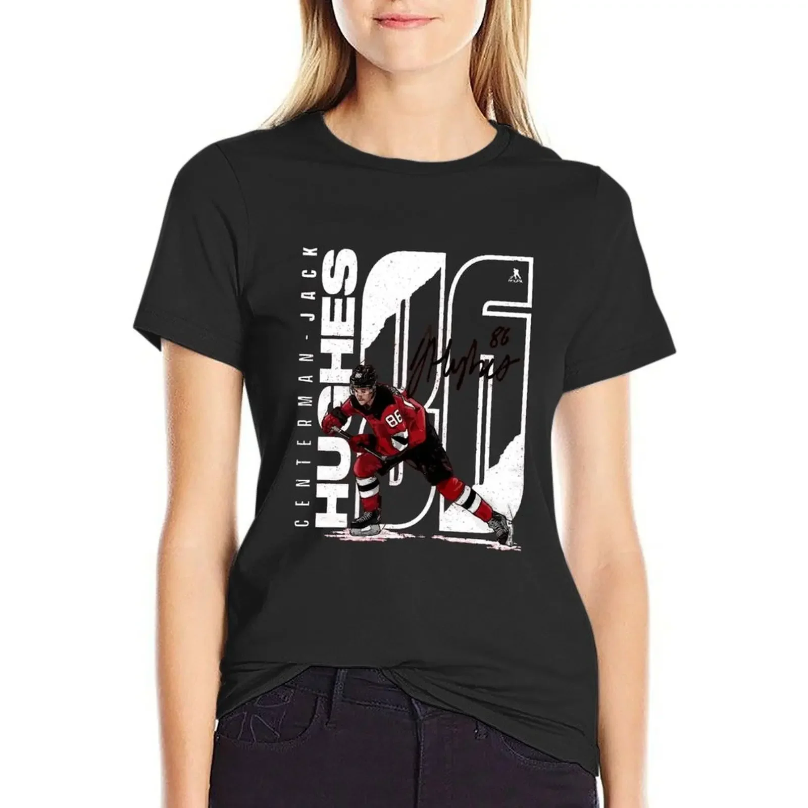 

Jack Hughes New Hockey Jack Hughes Stretch T-Shirt summer top animal print shirt for girls t shirts for Women