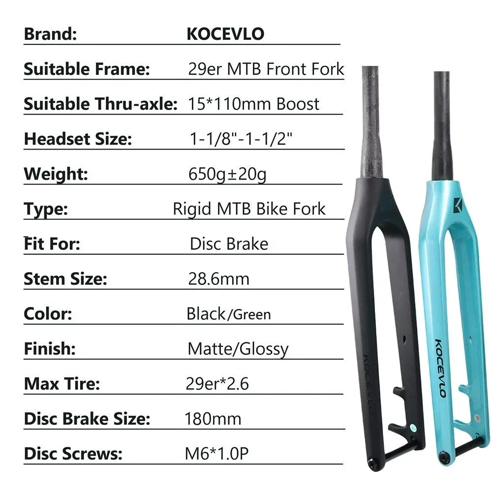 Kocevlo Bicycle accessories,29er Carbon Fiber Mountain Bike Fork,Boost Barrel Axle 15*110mm,Cross Country Disc Brake Inner Route