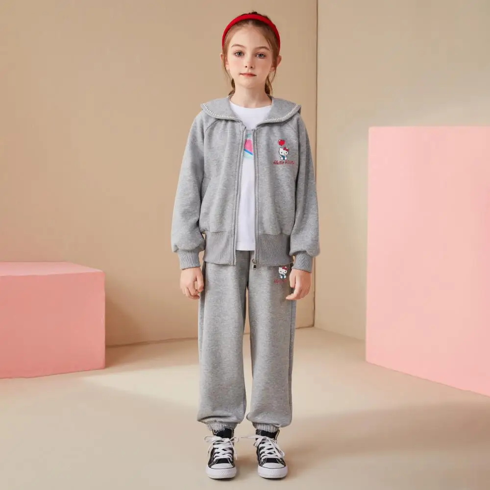 Kawaii Sanrio Hello Kitty Girls Clothing Sets Spring Autumn Kids Cardigan Outfits Hoodie+Pants Tracksuit Children Sport Suit