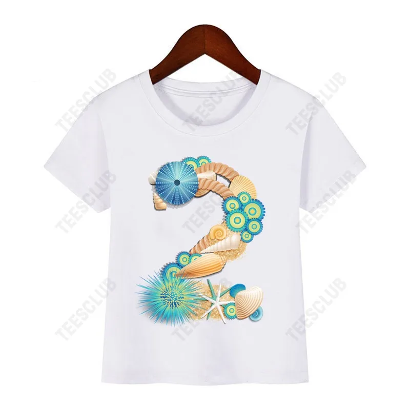 Shell Birthday Numbers 1-9 Printed Children's First Birthday T-shirt Happy Birthday Children's T-shirt Children's Top