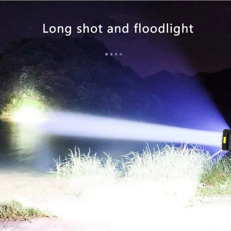 Solar Rechargeable LED Flashlight COB Zoomable Waterproof Tactical Torch Lamp Bulbs Can Charge Mobile Phone Camping Flashlight