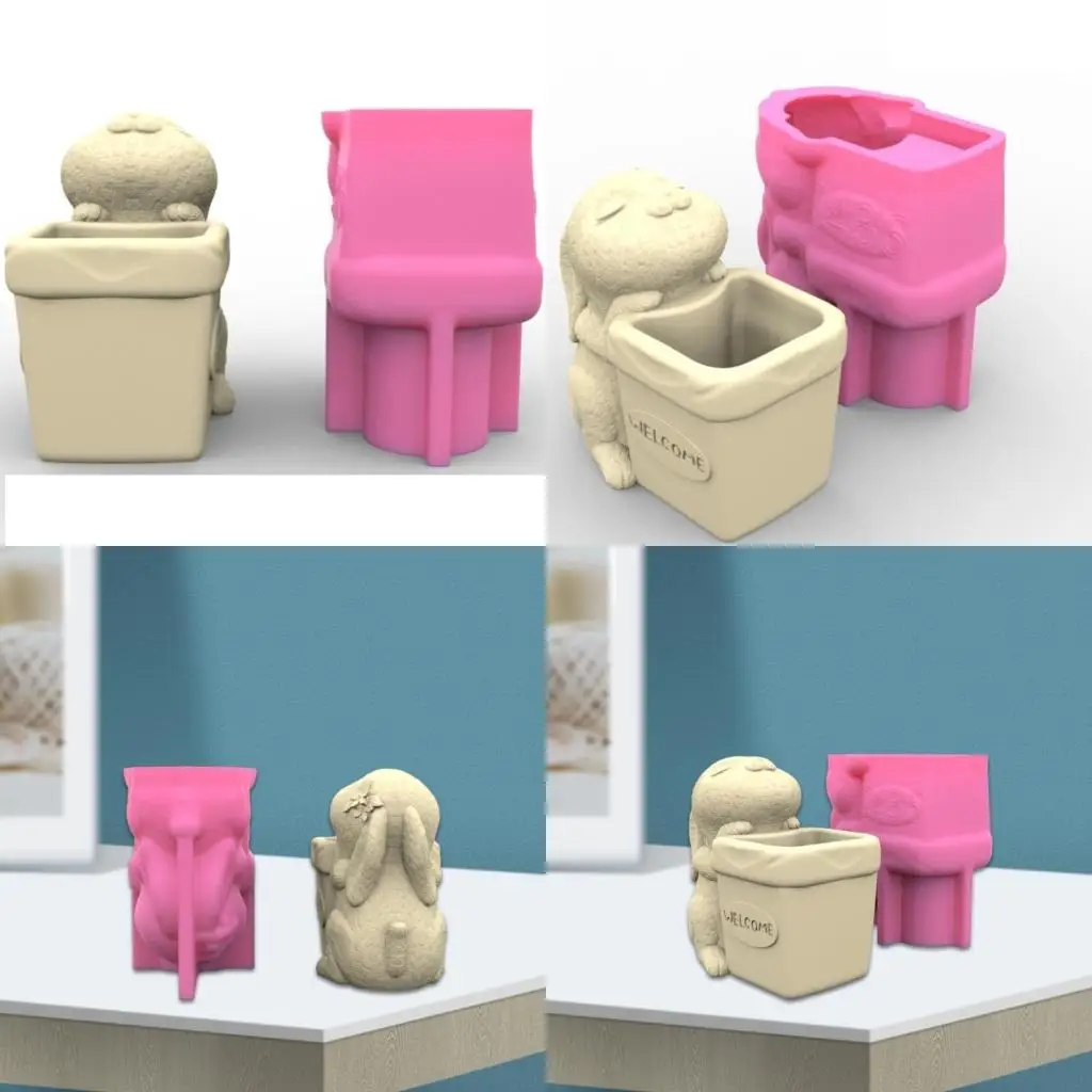 

P9FE Rabbit Pen Holder Flower Pot Silicone Molds Epoxy Resin Mold DIY Planter Mold for DIY Resin Decors