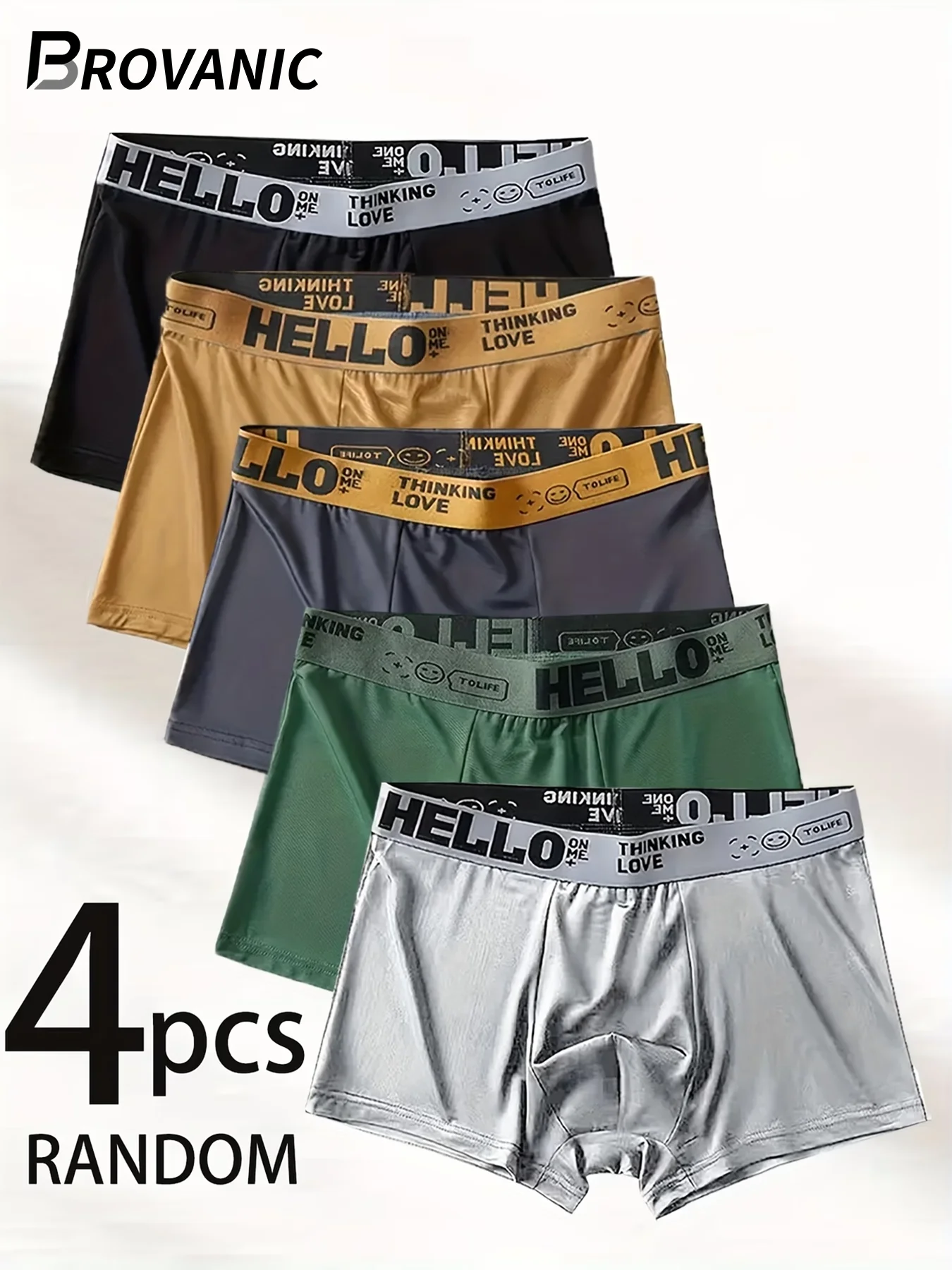 

4-pc Men's Boxer Briefs, Fashionable "HELLO" Letter Waistband Boxer Trunks, Casual Sport Underwear
