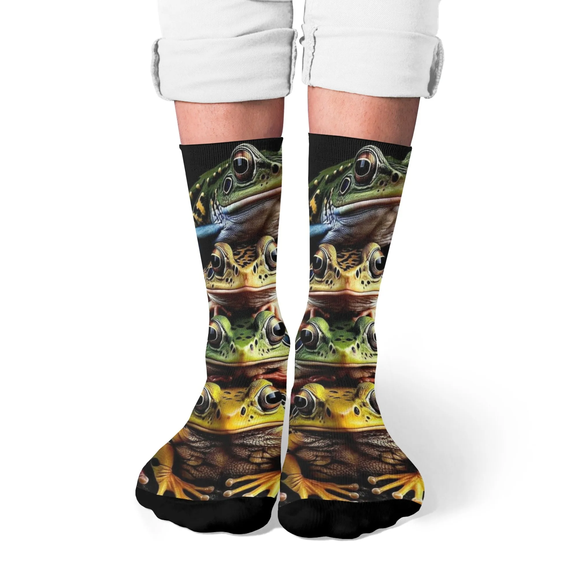 Happy Crazy Frog Print Socken, Retro-Mode, bequem, atmungsaktiv, Herrensocken, Neuheit, lustige Kompressionssocken, geeignet für Geschenke