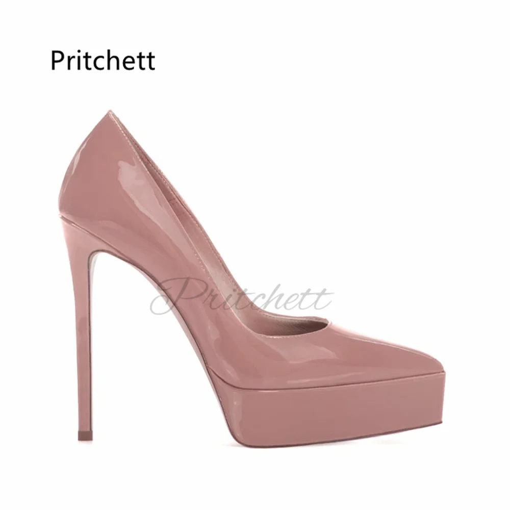 Pointed Toe Stiletto Platform Pumps for Women Black Red Patent Leather Hallow High Heels Single Shoes Women's Banquet Shoes