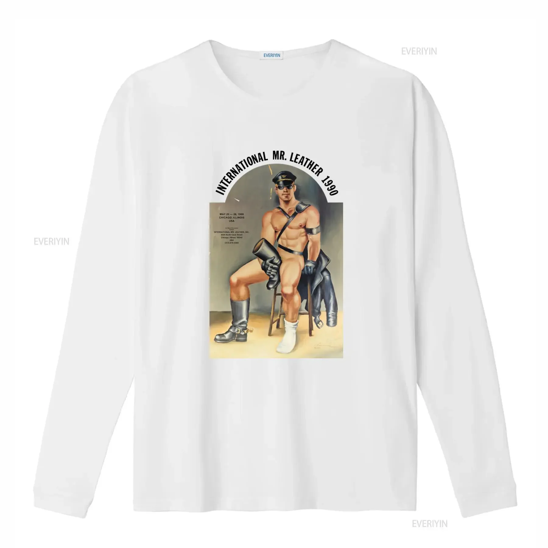 International Mr Leather 1990 Chicago Gay Daddy Print T Shirt for Men vintage Washed homme Stylish Versatile Stretched Slightly