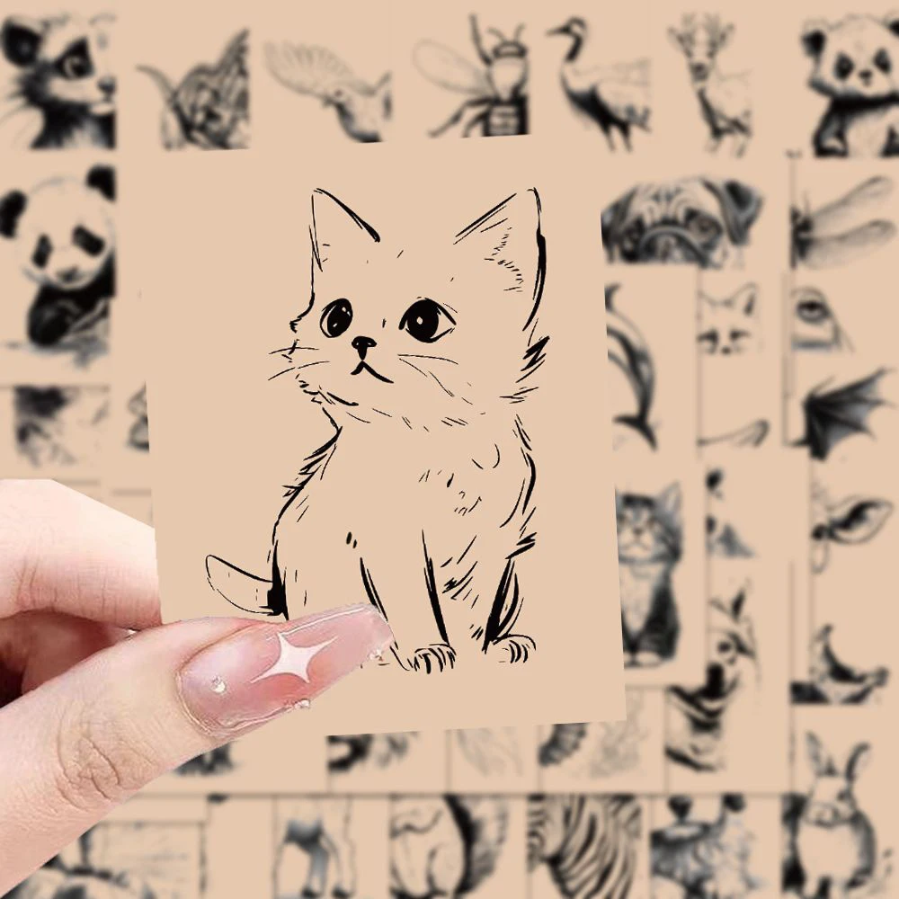 

10/30/50pcs Creative Sketch Style Animal Stickers Black White Graffiti Sticker Laptop Phone Luggage Vintage Art Decals Toy Gift