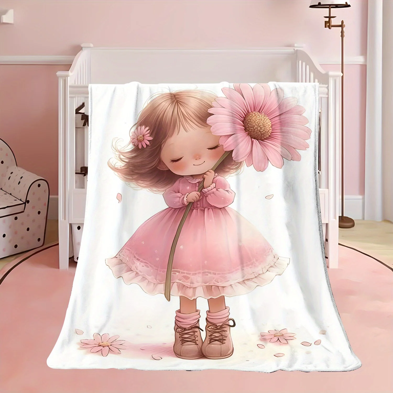 Baby Nursery Ideas Girl - بطانية زهرية حلوة بتصميم كرتوني للفتيات