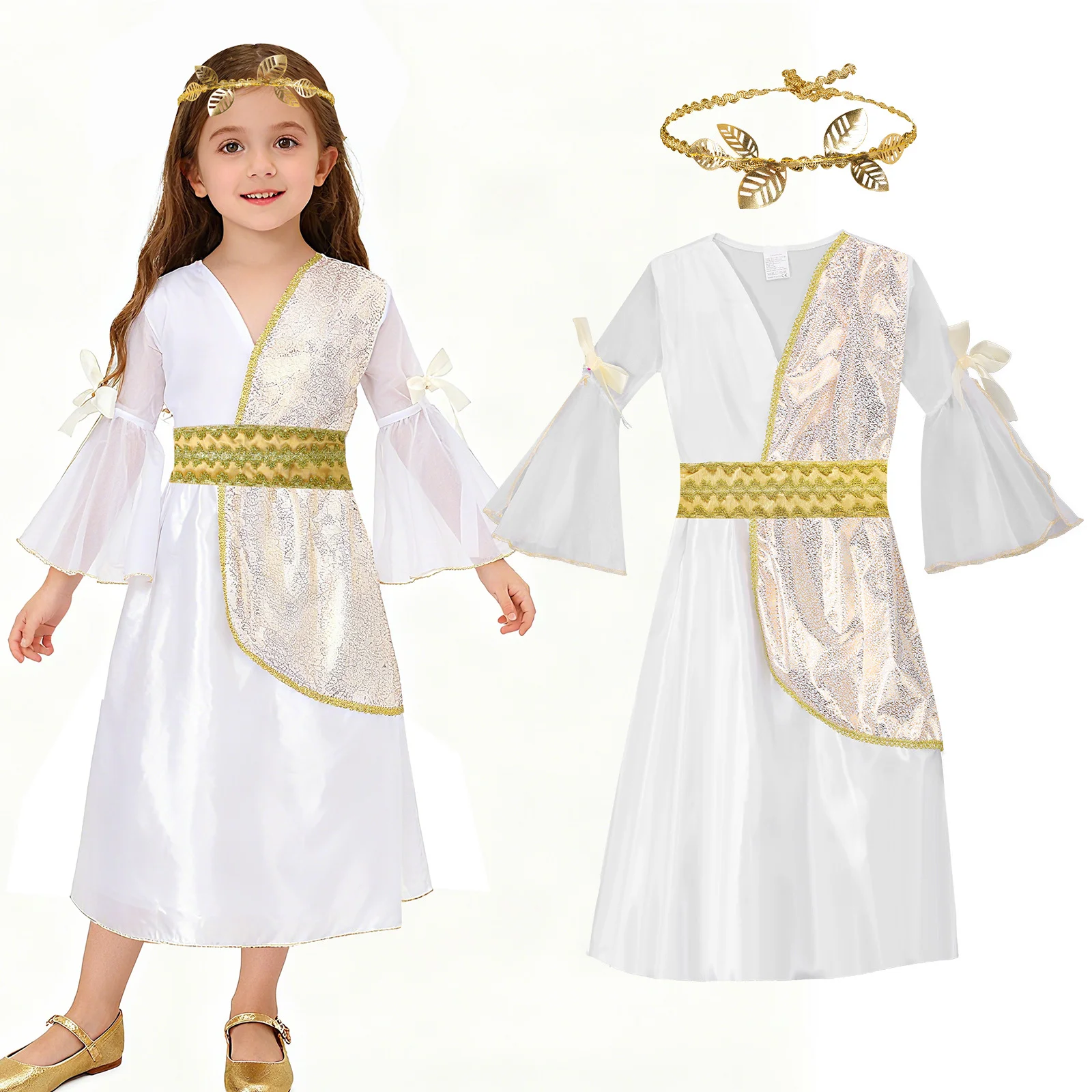 Griechische Göttin Cosplay-Kostüm für Mädchen, Halloween-Karneval-Maskerade-Engelsoutfit, Prinzessinnenkleid