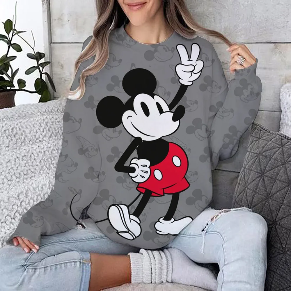 Autumn and Winter Women\'s O-neck Long sleeved Mickey Mouse Printed Pattern Women\'s Cartoon Printed Casual Hoodie Women\'s Thick S