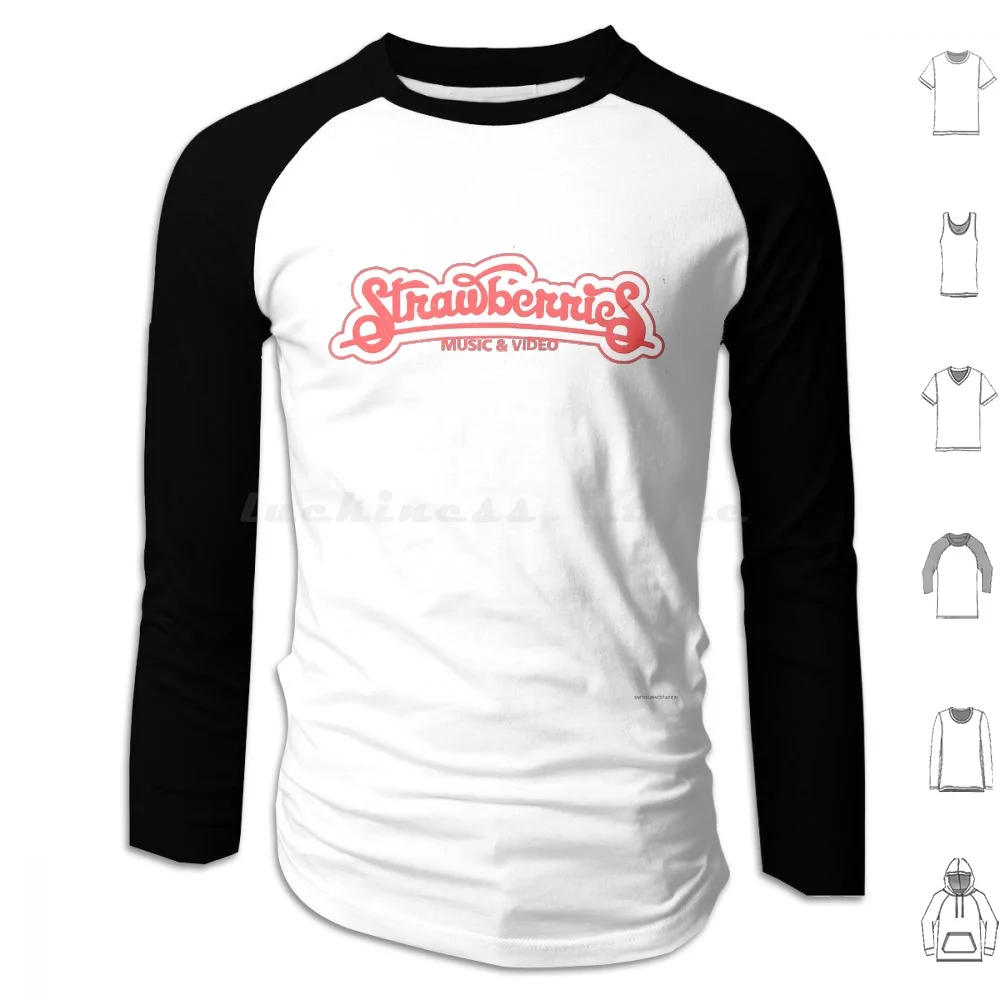 Strawberries Music Store Sudaderas con capucha de manga larga Fresas Vintage Music Records Cds 90s
