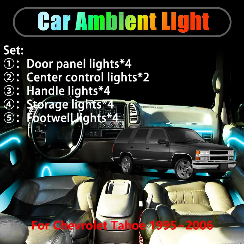 

Для Chevrolet Tahoe MK1 1 1995 ~ 2006 GMC 2/18 в 1 Автомобильное окружающее освещение Светодиодные внутренние светодиодные фонари багажника USB RGB Ensemble Streamer