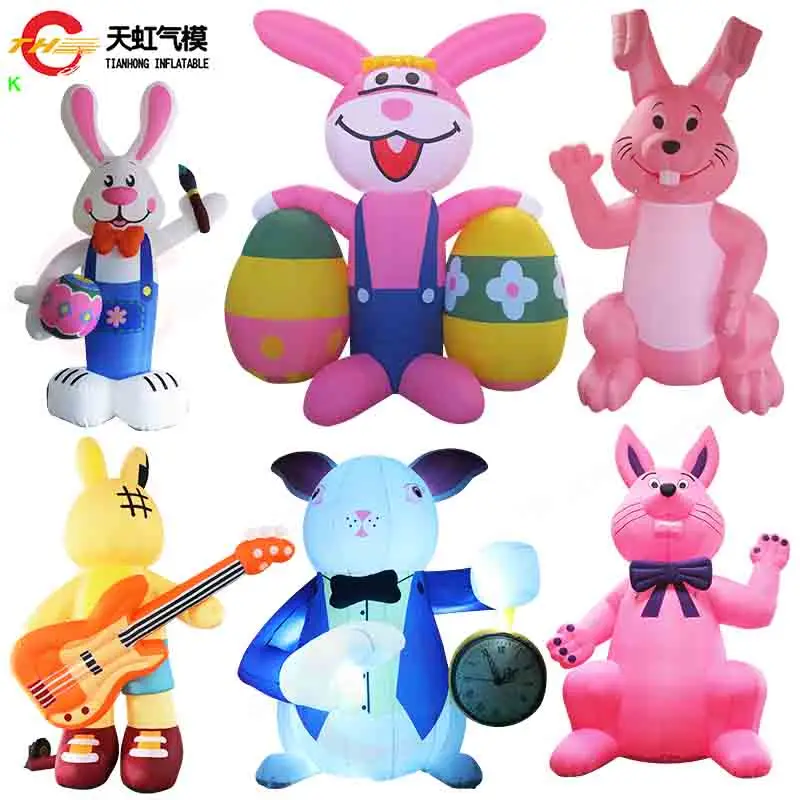 Livraison rapide lapin éclairé modèle gonflable de pâques décorations de cour vacances décoratif gonflable lapin oeufs de pâques ballon