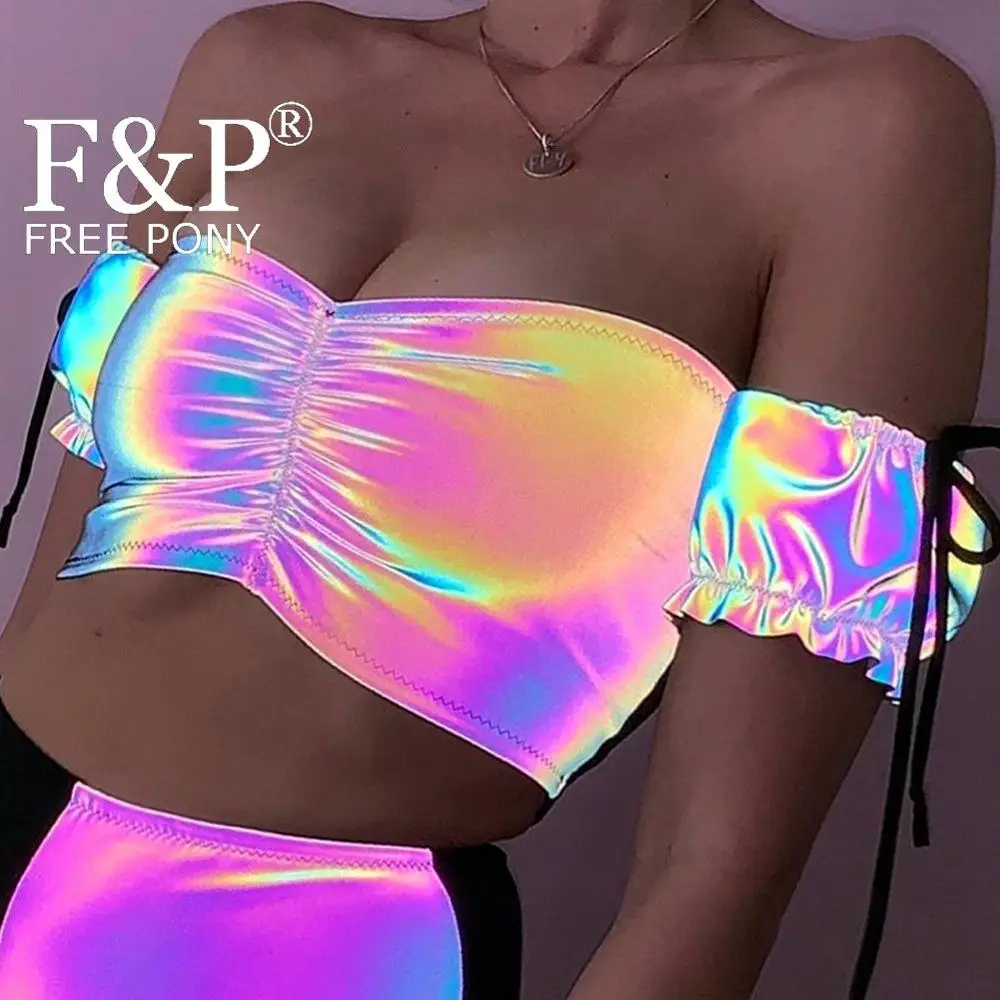 Holographic Reflective Rainbow Dancer Rave Top  Bandeau Burning Man Festival Top Carnival Costume Gogo Pole Dance Wear Clothes