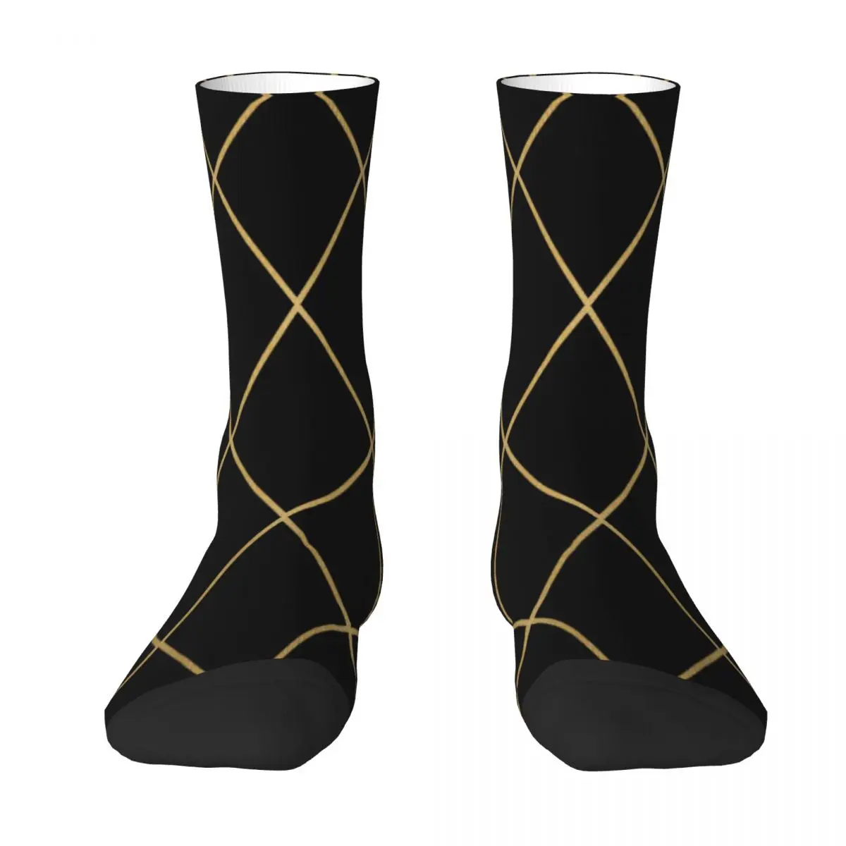 Elegant Black And Gold Lattice Socks Fashion Trends Unisex Stockings 3D Printing Gifts Breathable Socks