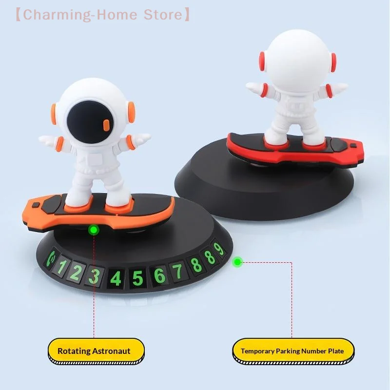 【M】Creative Rotating Astronaut Skateboard Car Ornament Car Temporary Parking Number Auto Dashboard Plate Interior Accessories