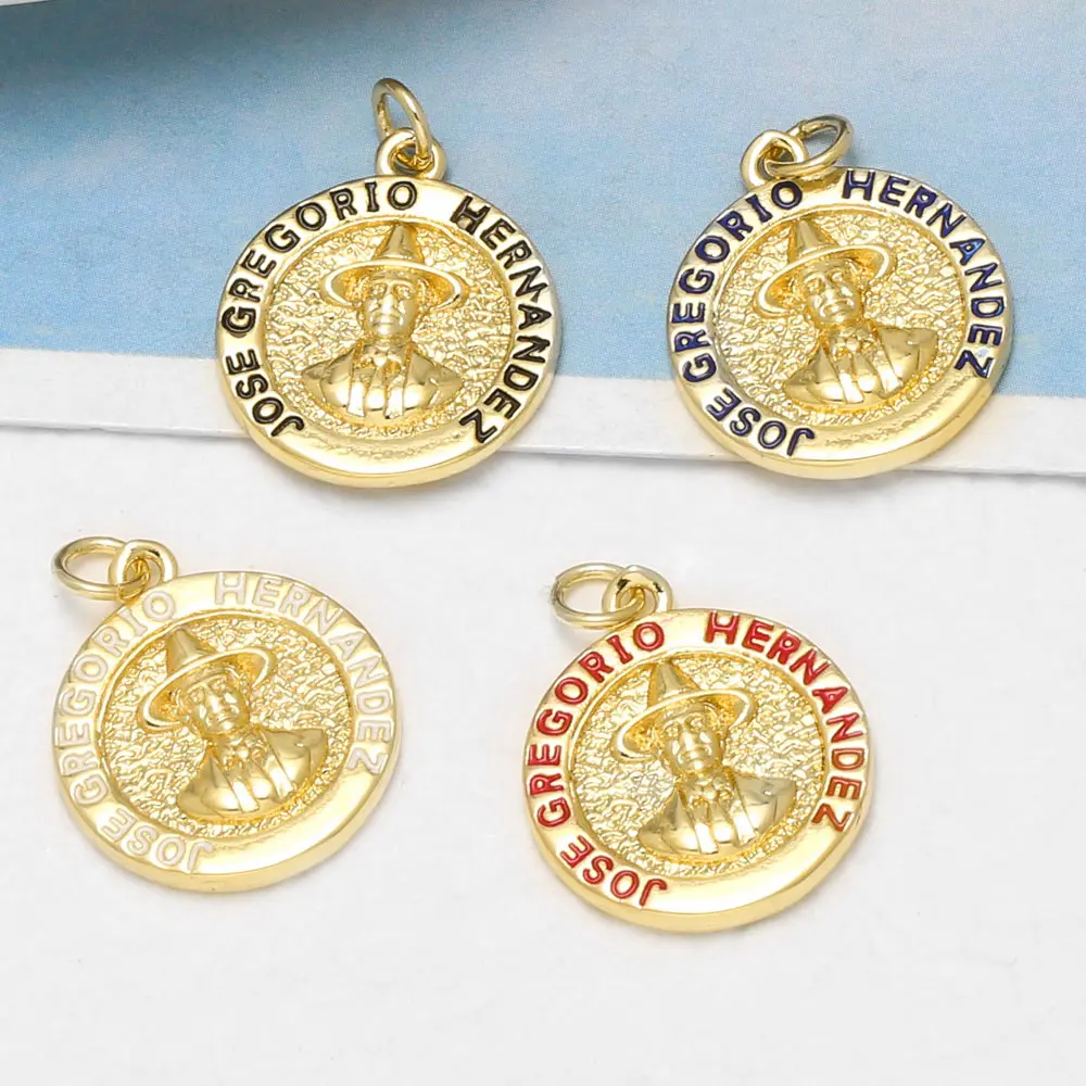 OCESRIO Gold Plated Copper Jose Gregorio Hernandez Catholic Religious Medal Charms for Necklace Bracelet Jewelry Making pdtb977