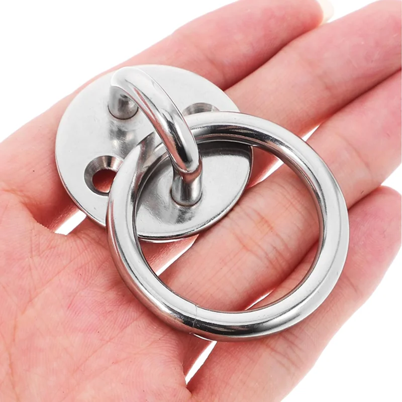 Stainless Steel Ceiling Hanging Hooks Round Pad Eye Plate Hook with Ring Wall Mount Marine Swings Hammocks Anchor Fixing Buckle