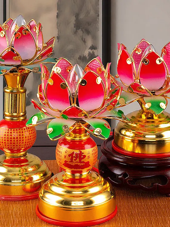 

Электронный буддийский лотосовый фонарь из сплава для подношений, для храма и дома, украшение для фестиваля Хунхуа, подарки