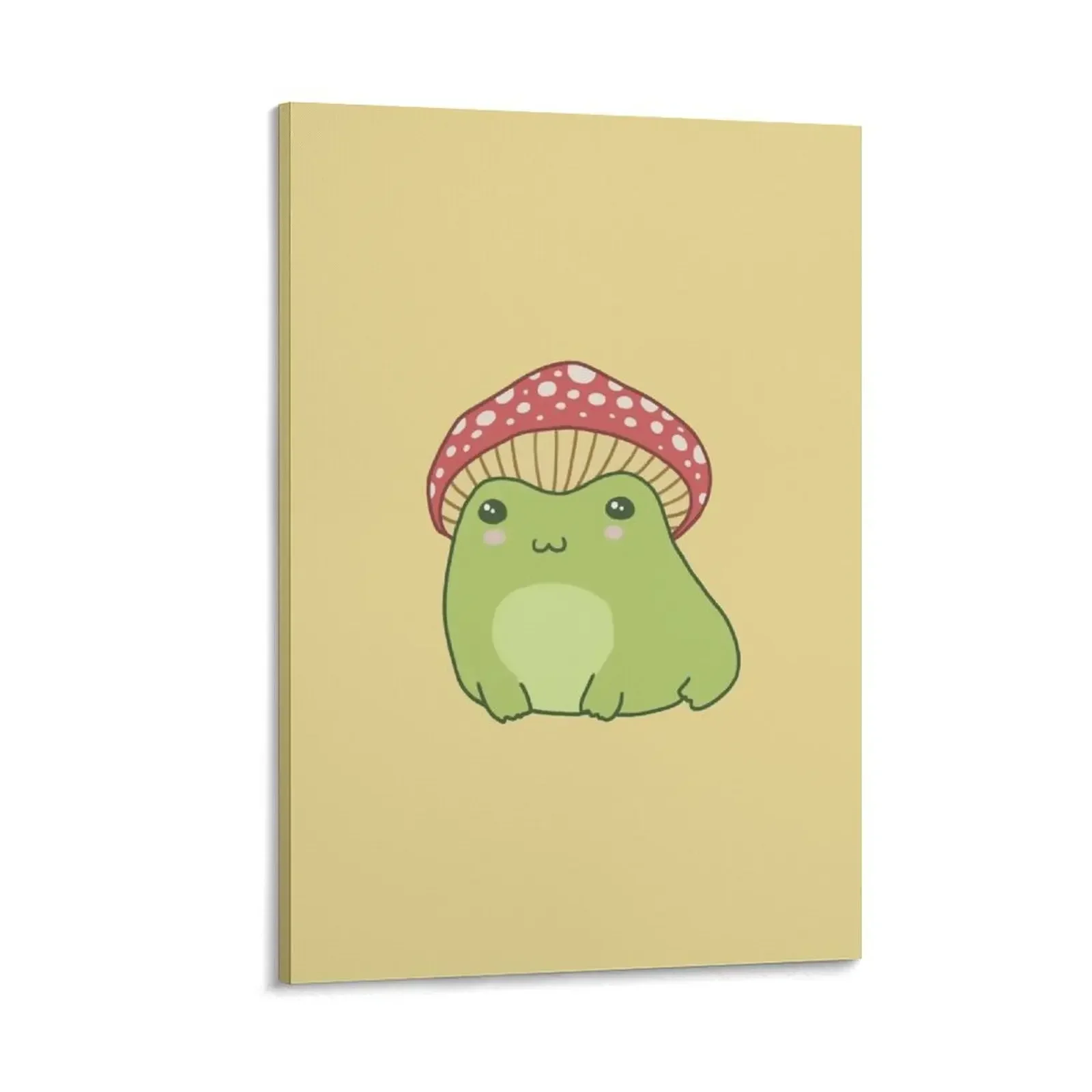 

Kawaii Frog with Toadstool Mushroom Hat: Cottagecore Aesthetic Toad, Edgy Kidcore Alt Emo Fairycore Fantasy Frog Canvas Painting