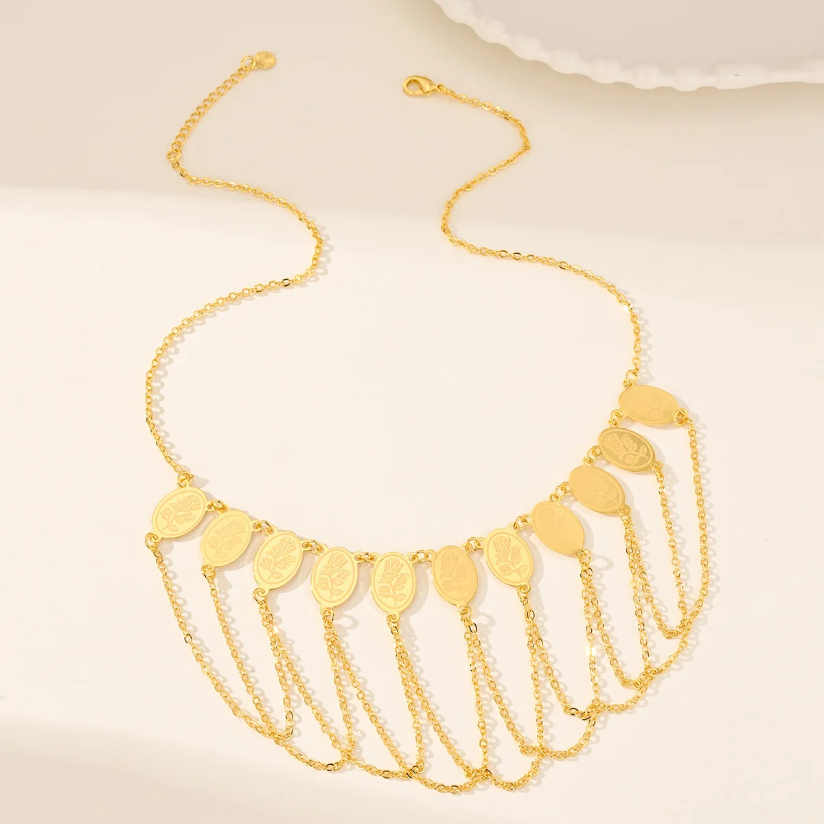 9999 gold necklace - lady multi-layer chain engraved pendant jewelry - factory direct sale