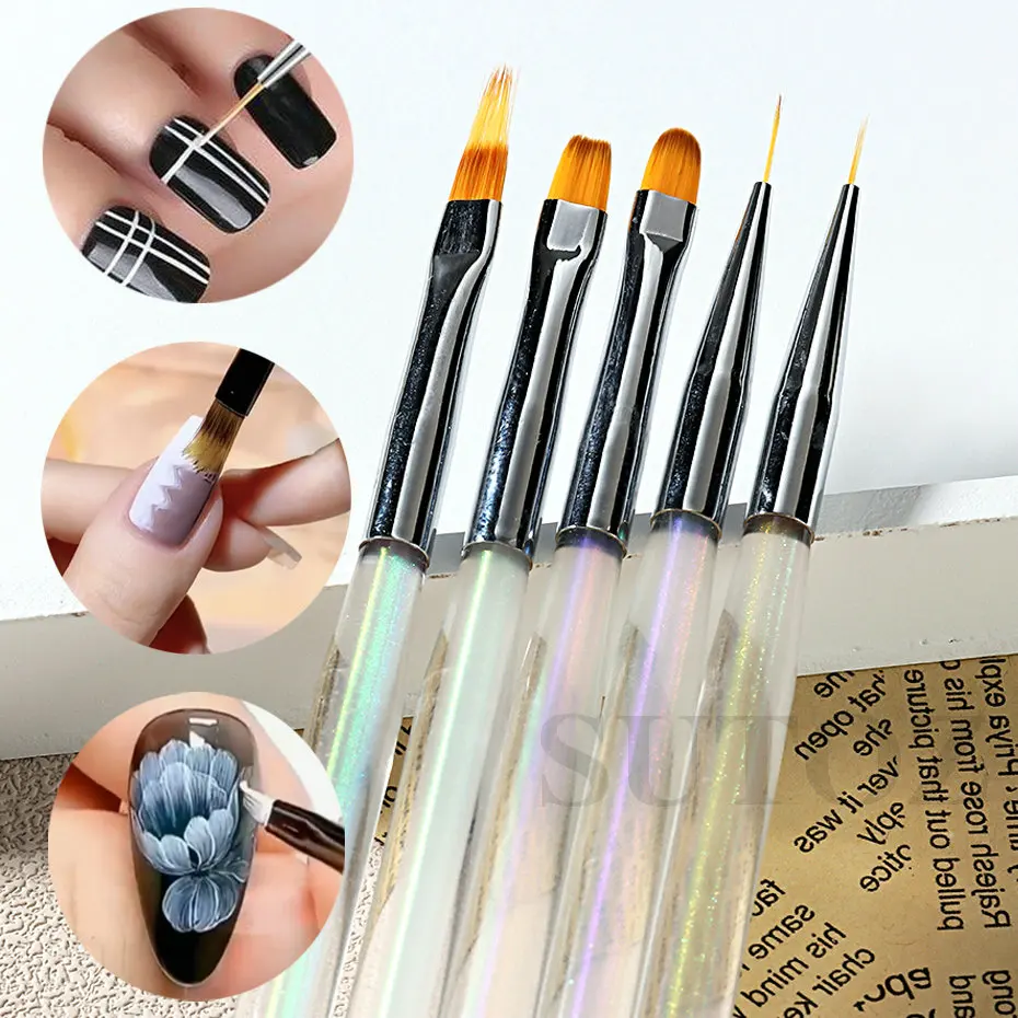 French Stripe Floral Line Nail Art Brush Aurora Color Acrylic Handle Nails Products High Quality Manicure Brush Drawing Tool JGH