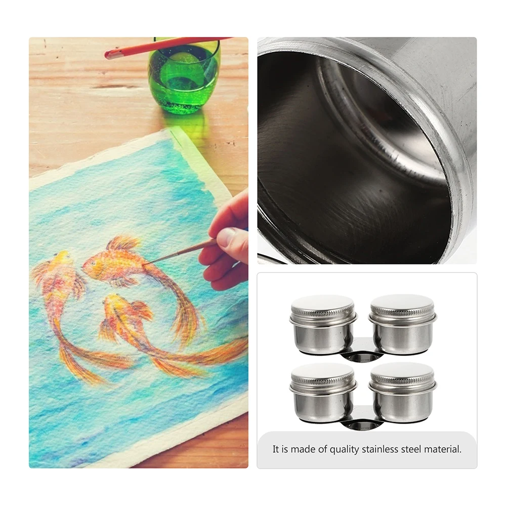 

2 pcs Oil Stainless Steel Brush Washing Container Watercolor Pen Holder Leakproof Palette Cup Solvent Storage Art