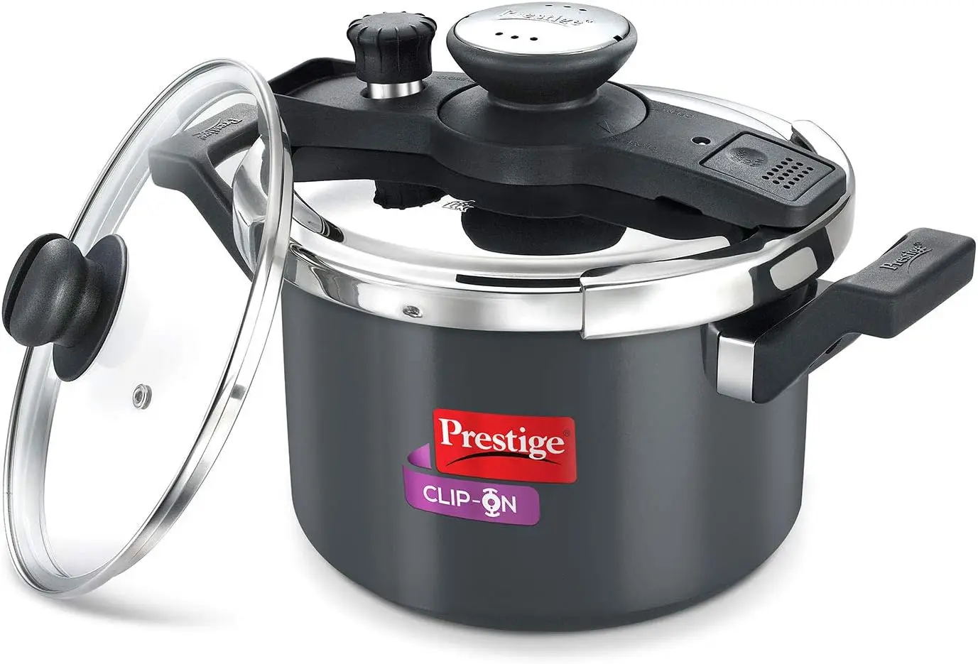 

Clip On Hard Anodised Aluminum Pressure Cooker with Glass Lid, 5 Litres